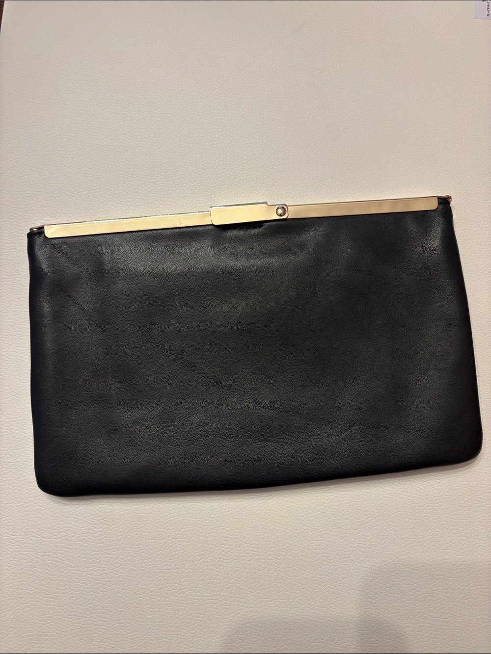 J crew black leather clutch